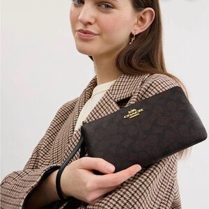 Coach Gold/Walnut/Black Canvas Signature Wristlet